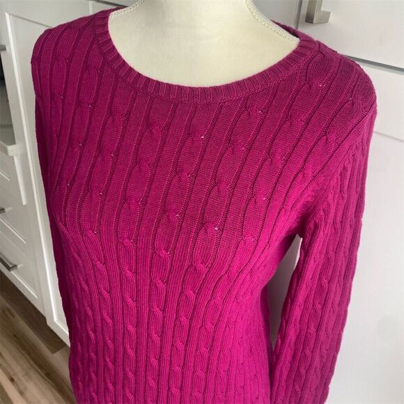 St. John's Bay Berry Pink Cable Knit Pullover Crew Neck Sweater Size M Heritage - Picture 3 of 6